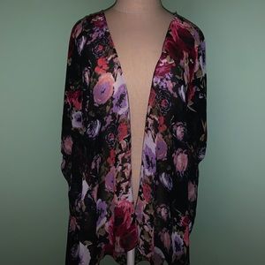 multi colored floral mid-length kimono/tunic top